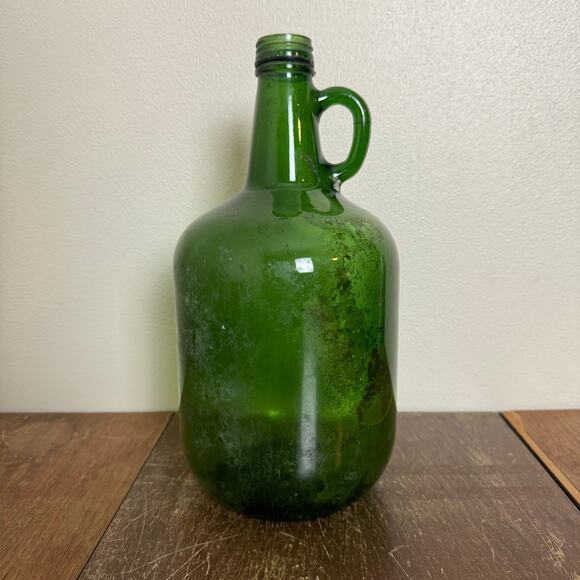 Vintage Green Glass Wine Demijohn Carboy Jug Jar Growler Large Decorative Accent - Picture 3 of 6